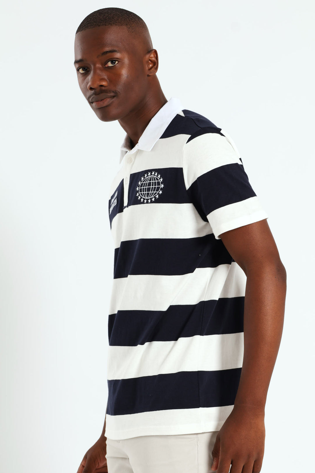 Stripe Embroidered Rugby Golfer - Navy