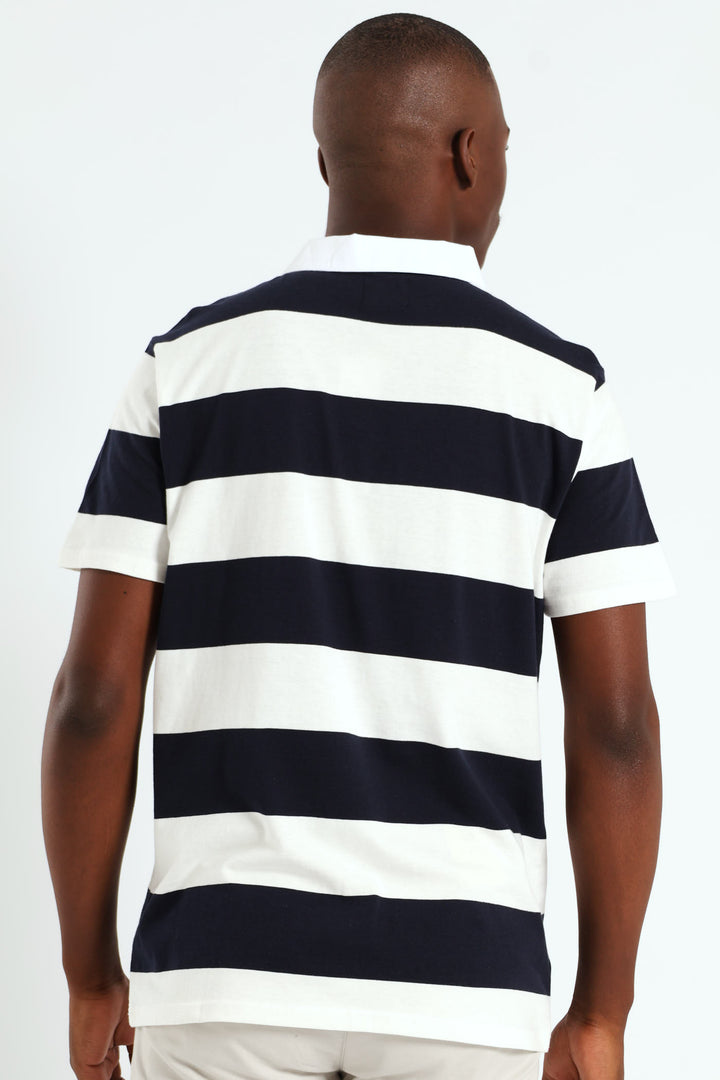 Stripe Embroidered Rugby Golfer - Navy