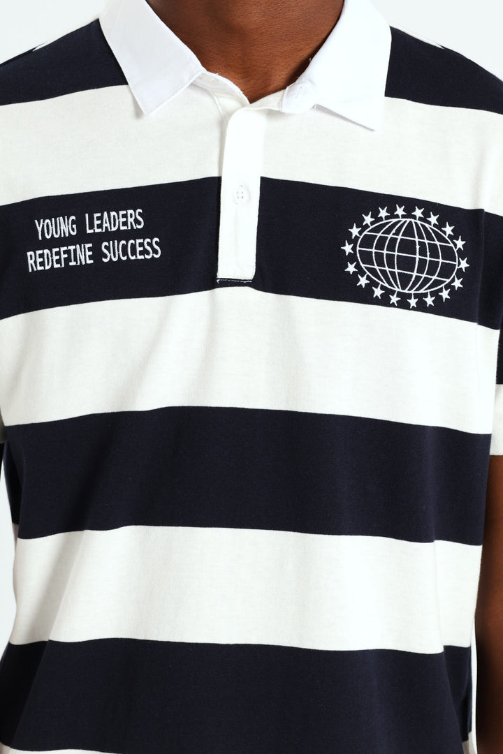 Stripe Embroidered Rugby Golfer - Navy