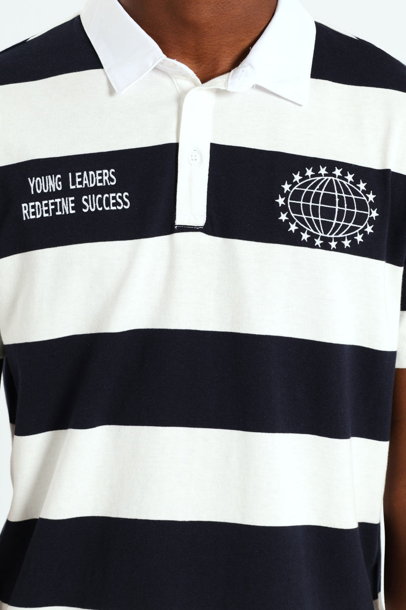 Stripe Embroidered Rugby Golfer - Navy