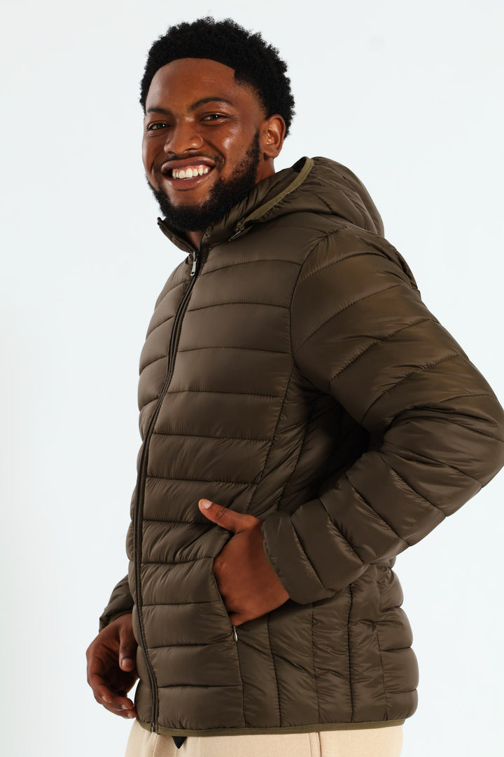 Basic Hood Puffer Jacket - Olive