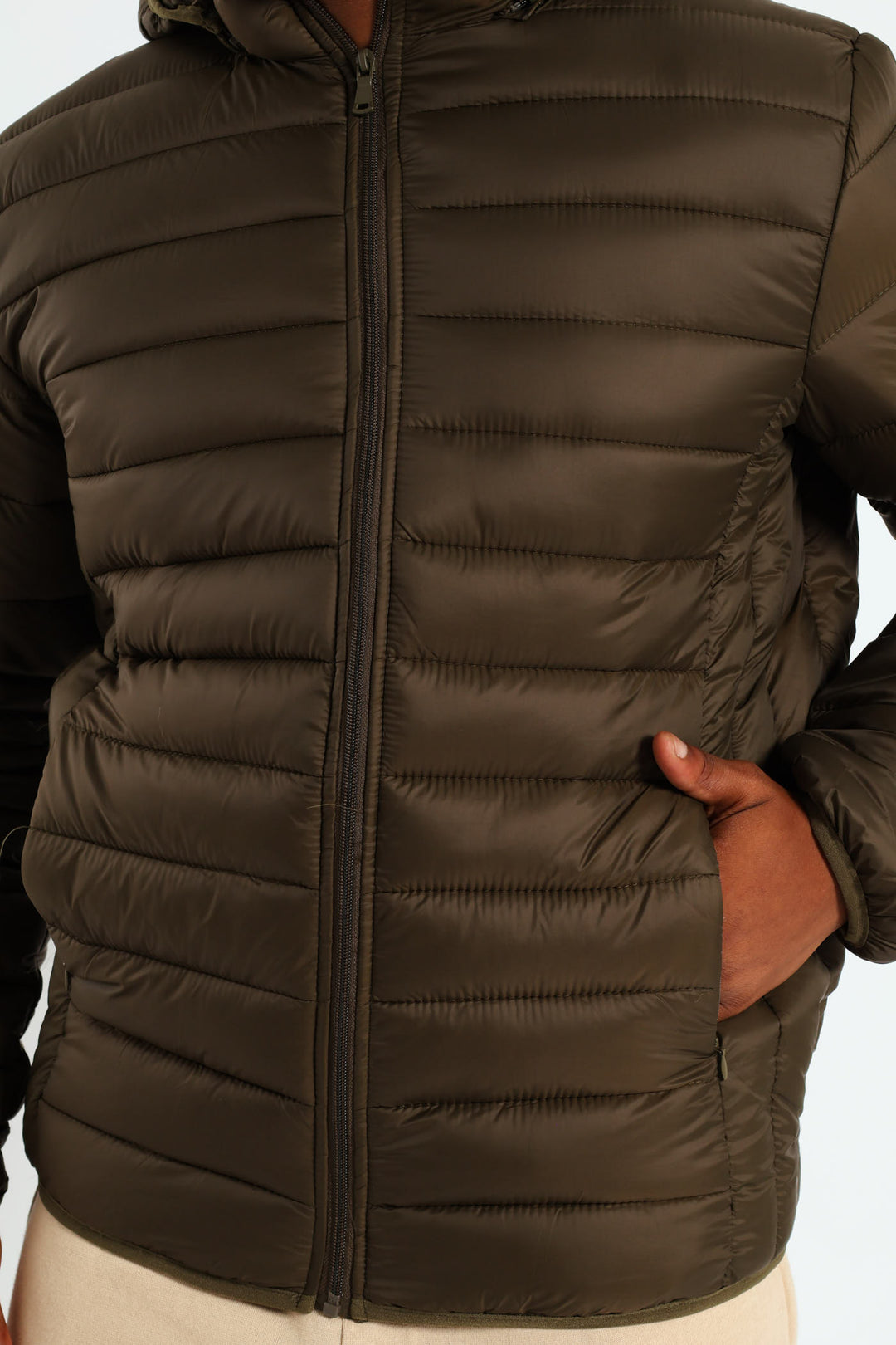 Basic Hood Puffer Jacket - Olive
