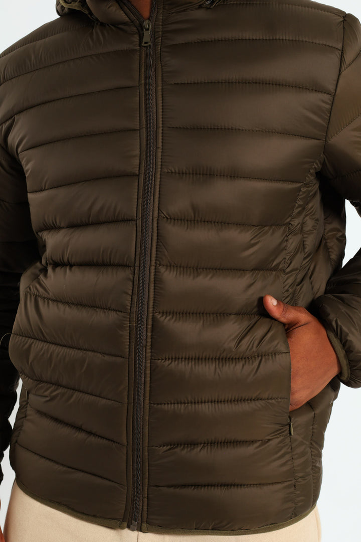 Basic Hood Puffer Jacket - Olive