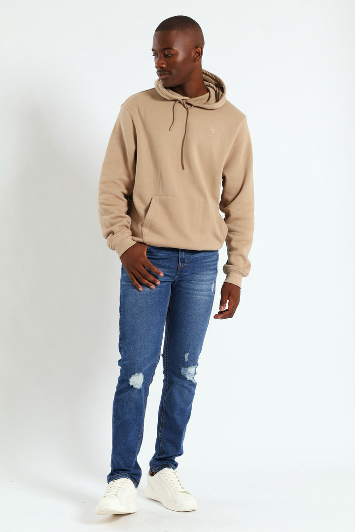 Plain Fleece Pullover Hoodie - Taupe