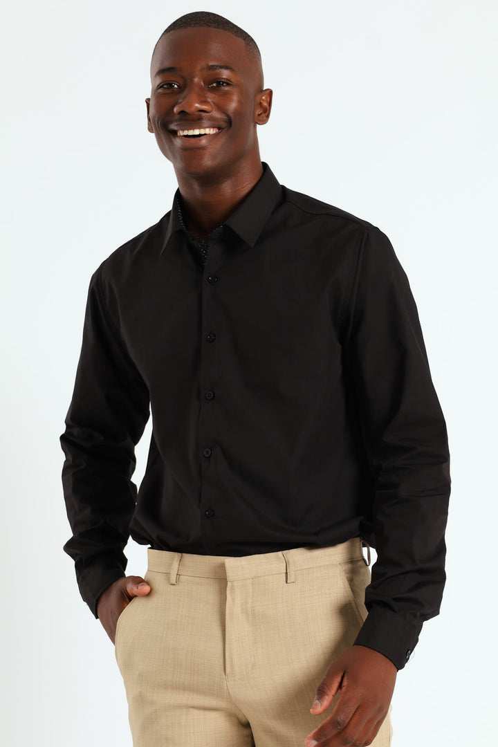 Contrast Collar Cuff Shirt - Black
