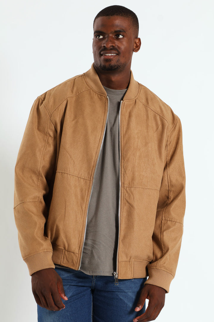 Mock Suede Bomber - Camel