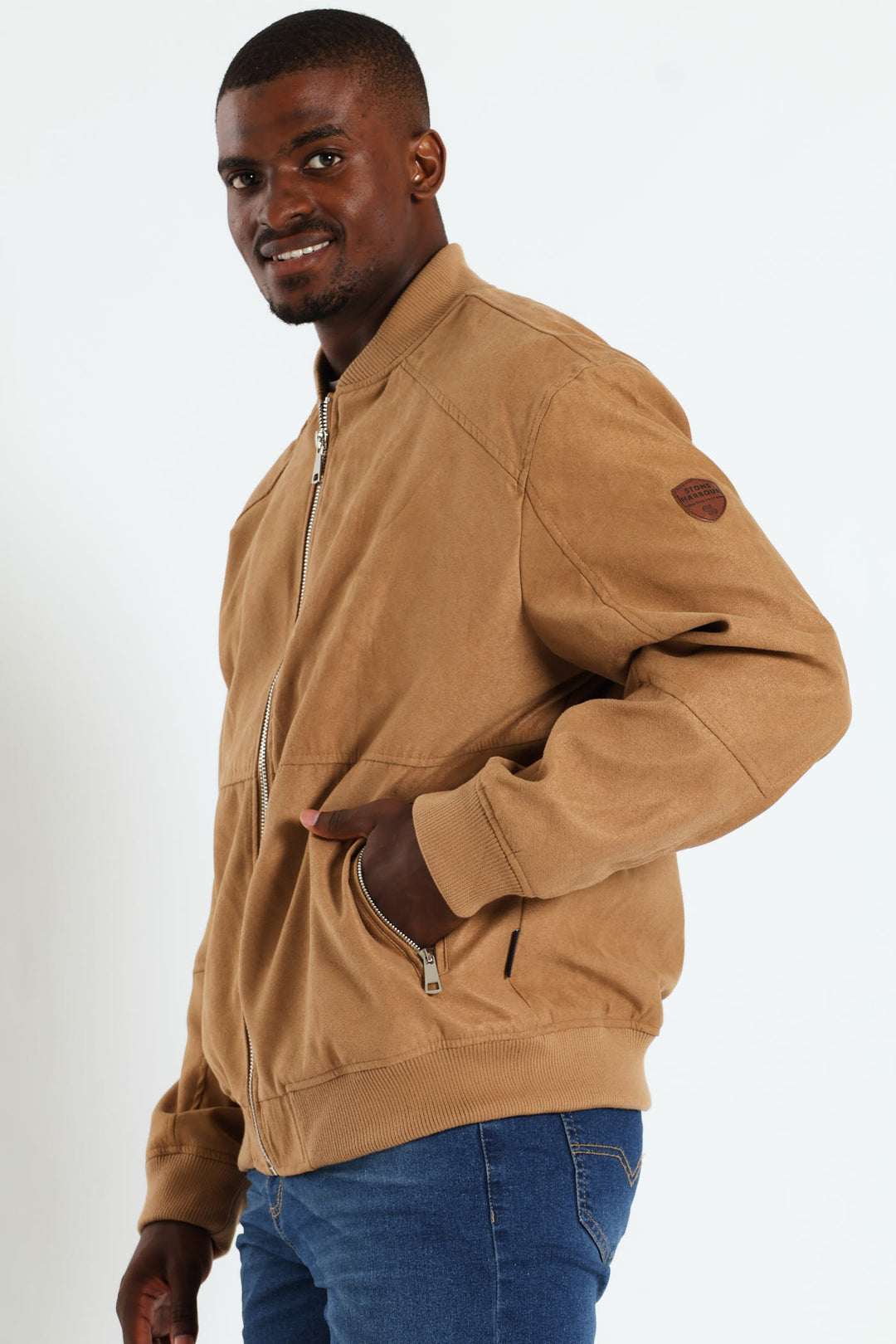 Mock Suede Bomber - Camel
