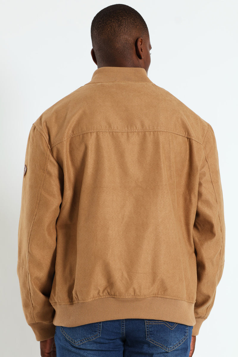 Mock Suede Bomber - Camel