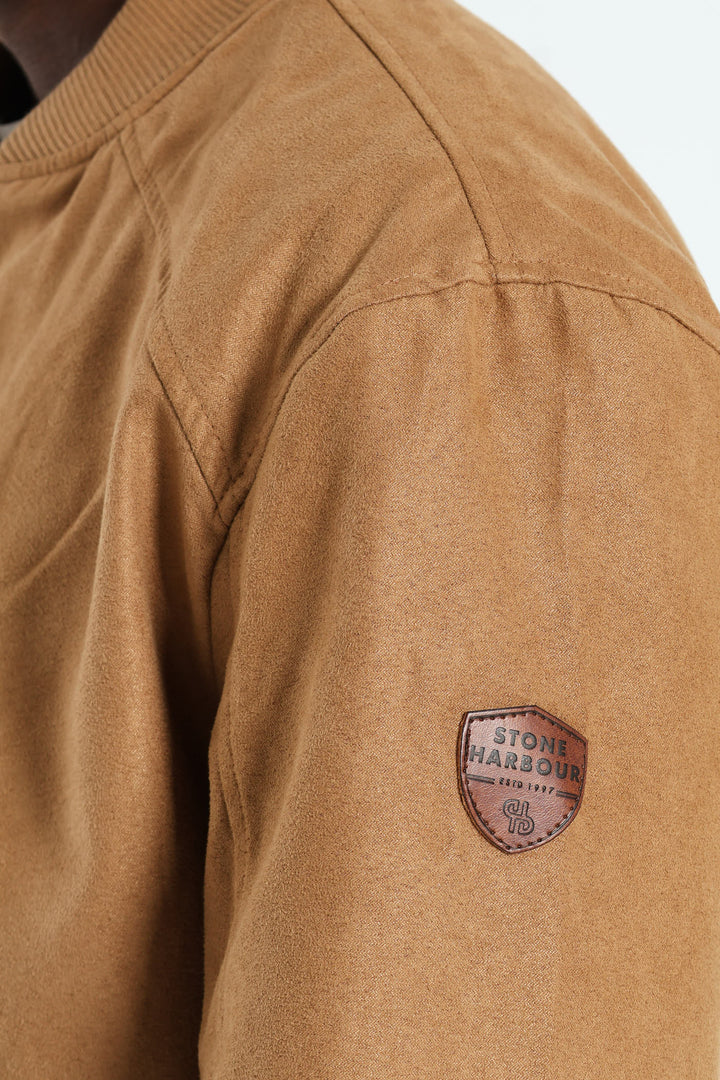 Mock Suede Bomber - Camel