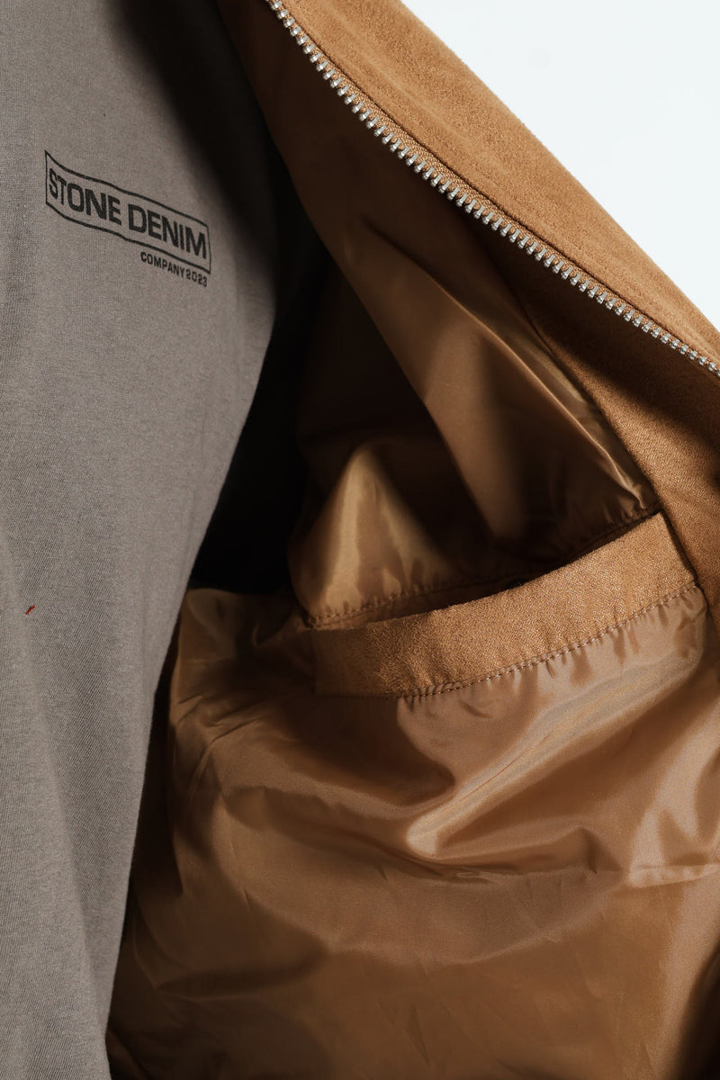Mock Suede Bomber - Camel