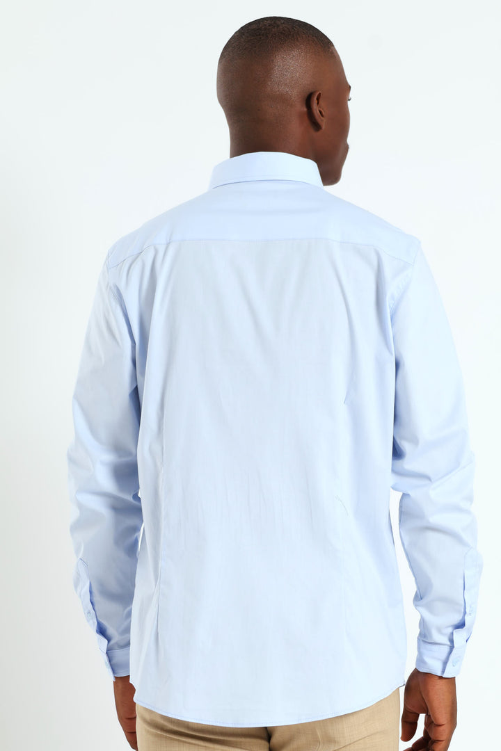 Stretch Concealed Placket Shirt - Light Blue
