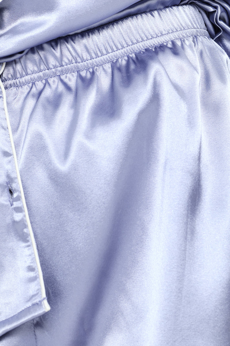 Satin Short Sleeve Button Through & Short Set - Blue