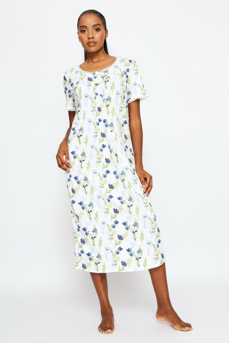 Short Sleeve Long Length Sleepshirt - White/Blue