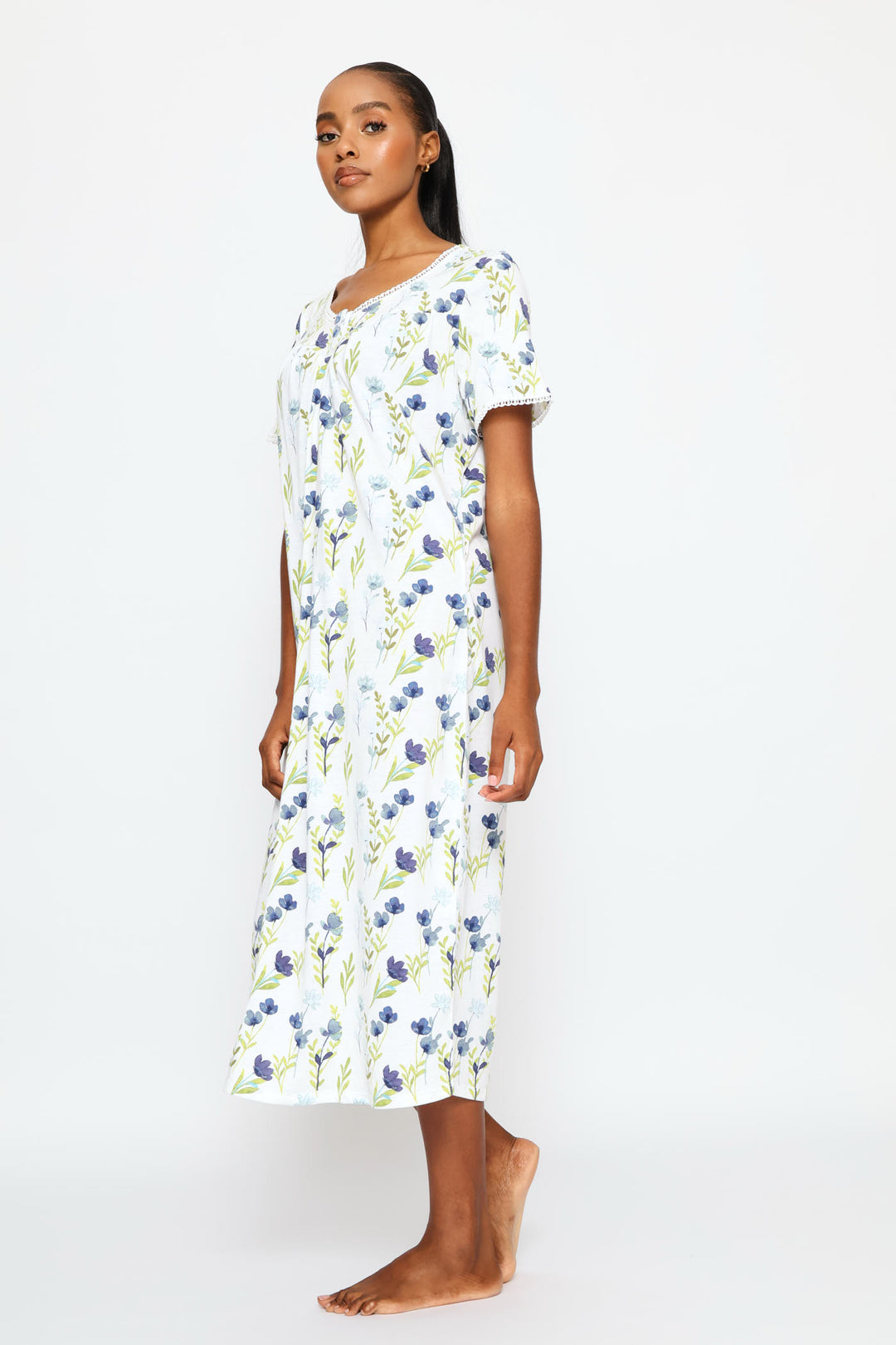 Short Sleeve Long Length Sleepshirt - White/Blue