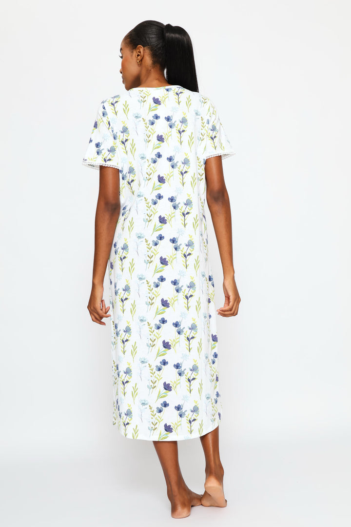 Short Sleeve Long Length Sleepshirt - White/Blue