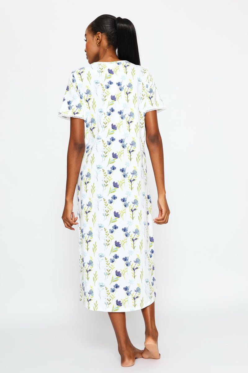 Short Sleeve Long Length Sleepshirt - White/Blue