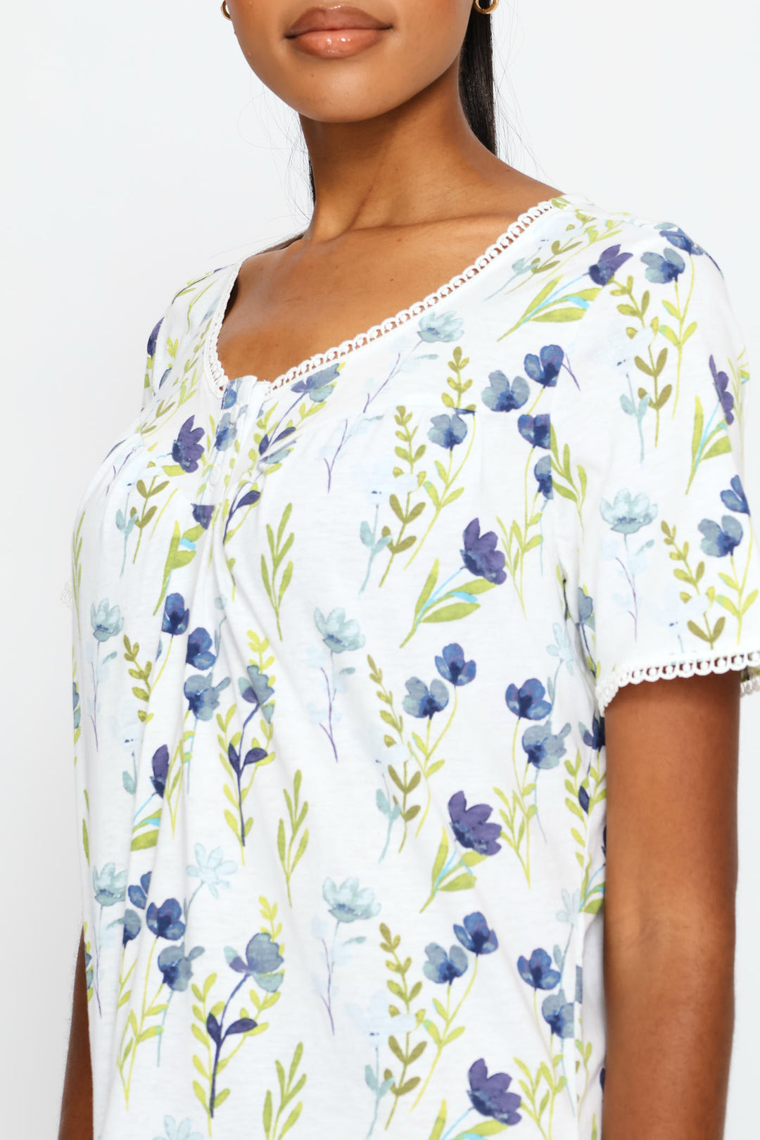 Short Sleeve Long Length Sleepshirt - White/Blue