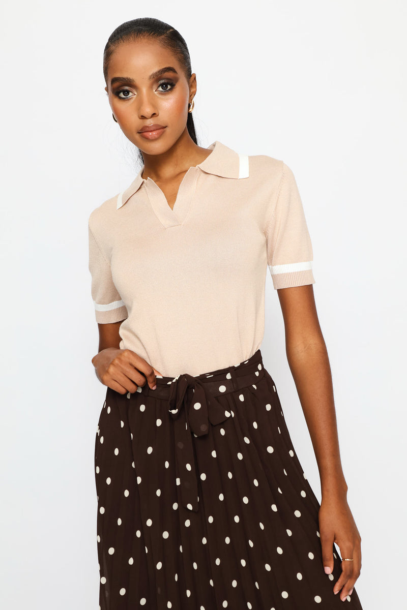 Collared Tipped Golfer - Beige/White