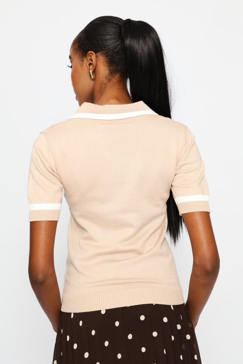 Collared Tipped Golfer - Beige/White