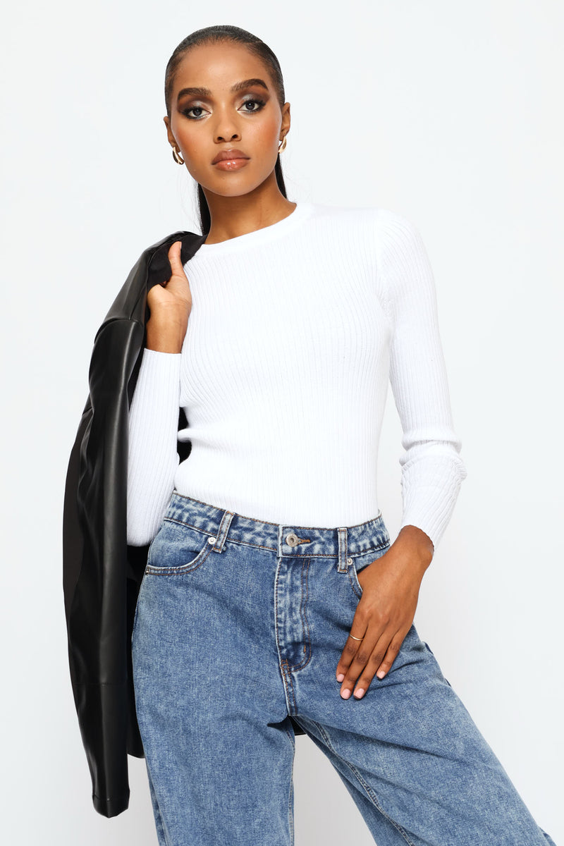 Plain Rib Pullover - White