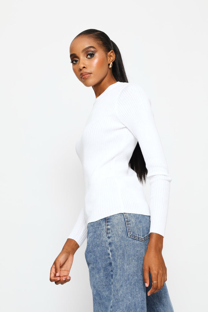 Plain Rib Pullover - White