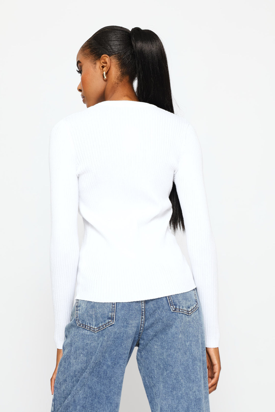 Plain Rib Pullover - White