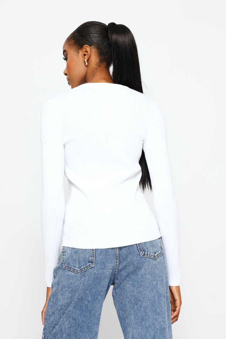 Plain Rib Pullover - White