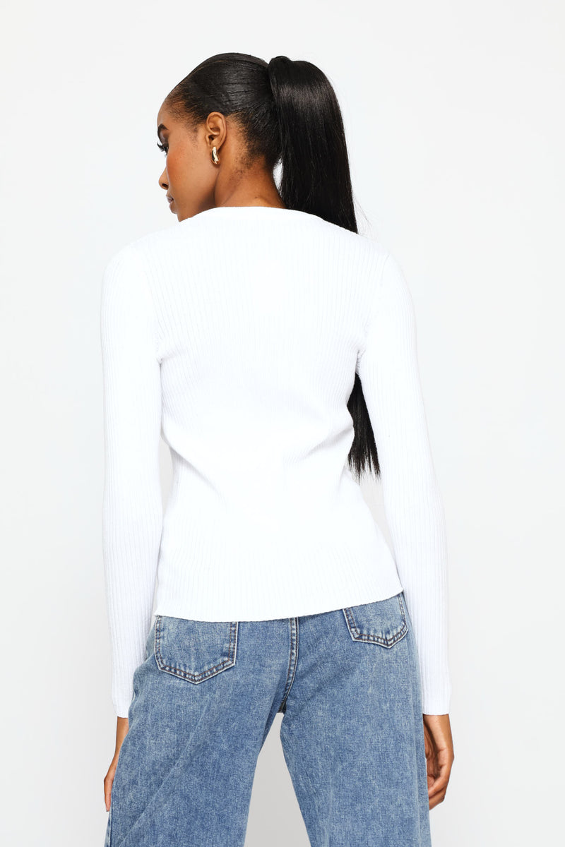 Plain Rib Pullover - White
