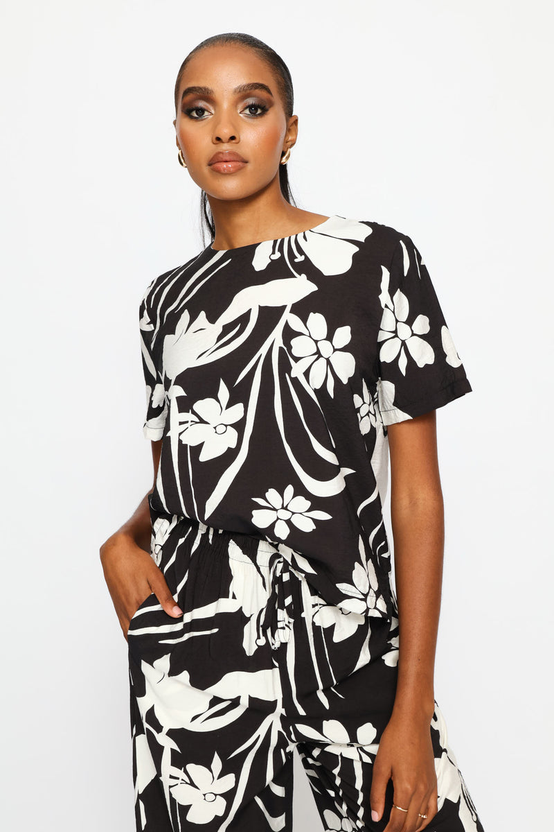 Printed Shell Tee - Black/White