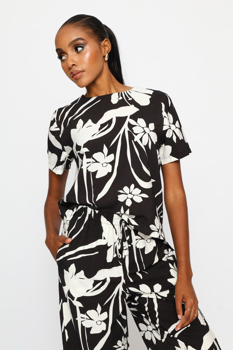 Printed Shell Tee - Black/White