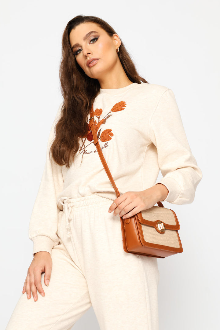 Flower Loop Embroidery Pullover - Oatmeal Melange