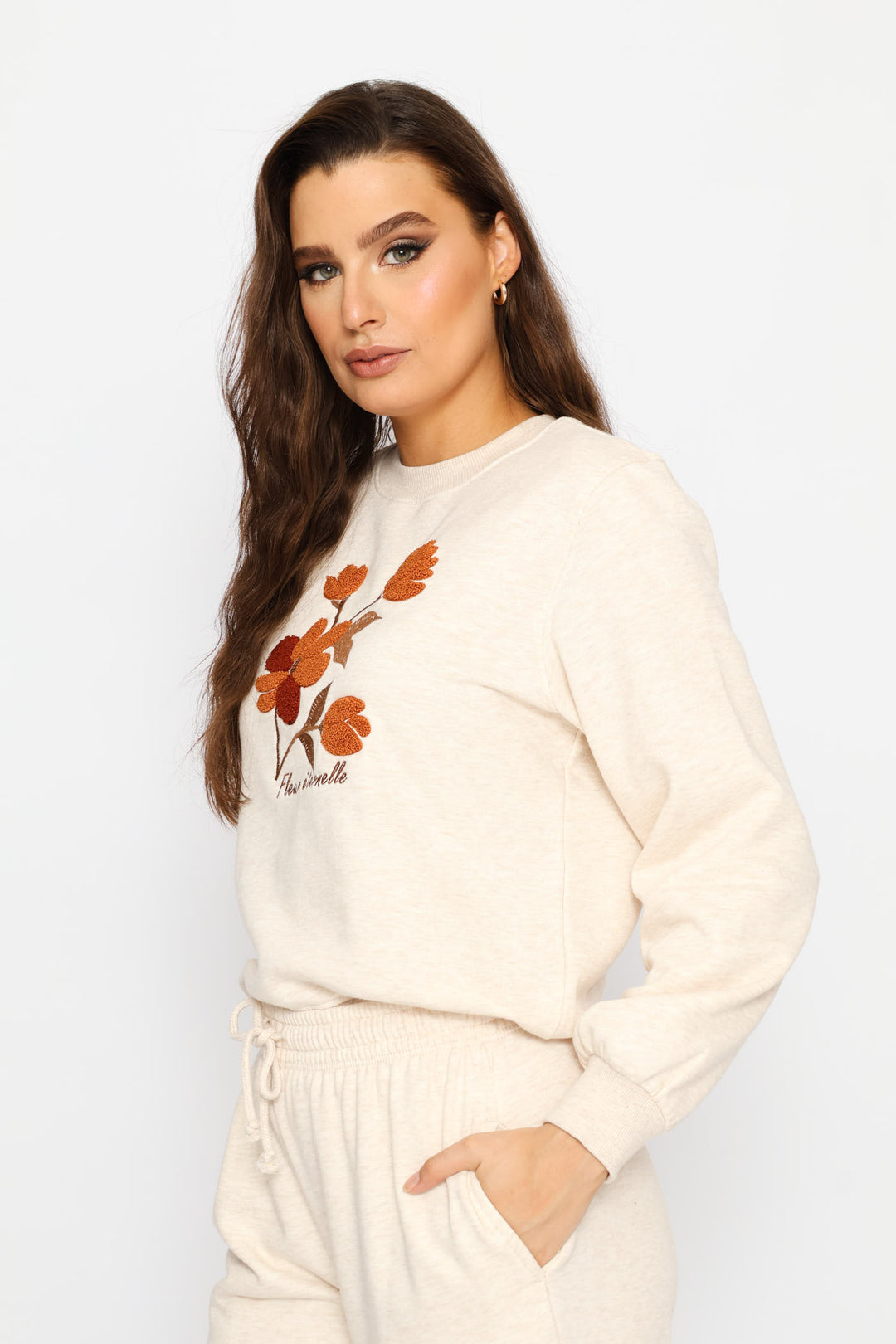 Flower Loop Embroidery Pullover - Oatmeal Melange