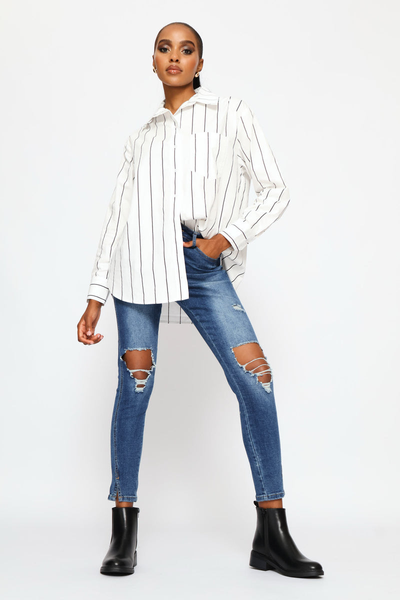 Hi-Rise Abraised Skinny Denim - Dark Wash