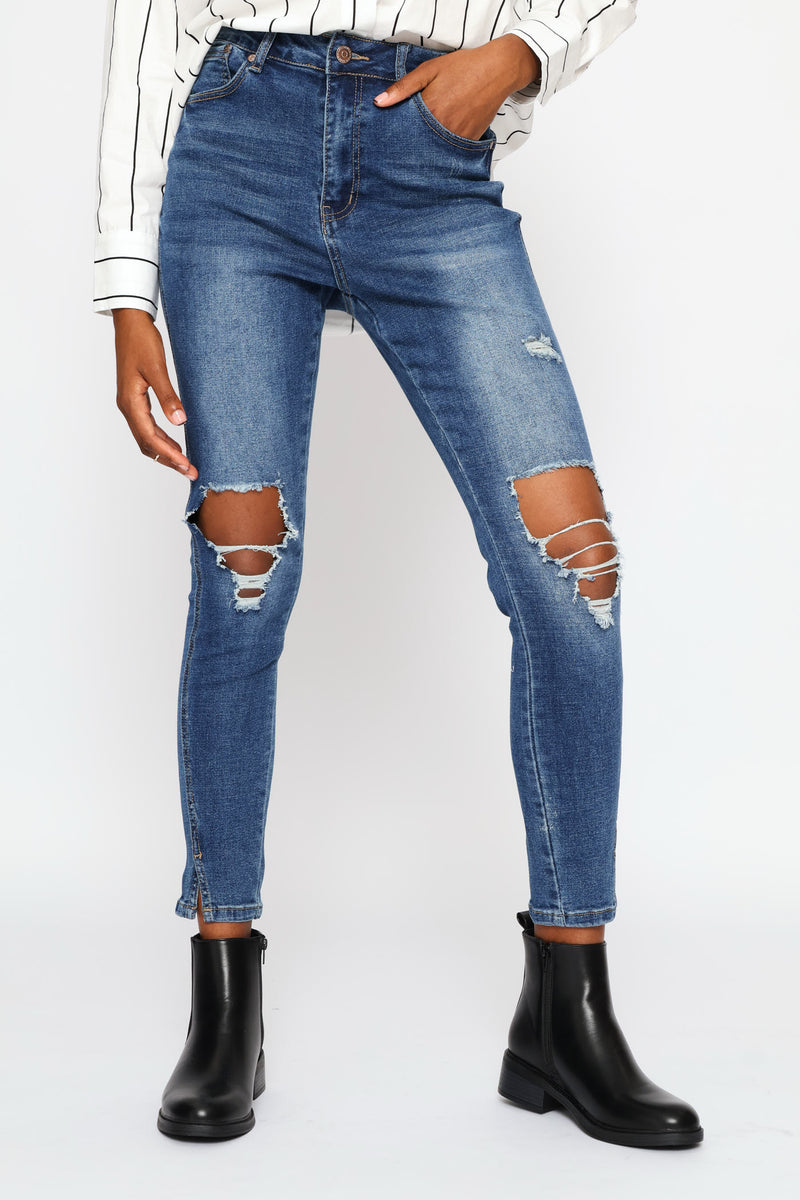 Hi-Rise Abraised Skinny Denim - Dark Wash