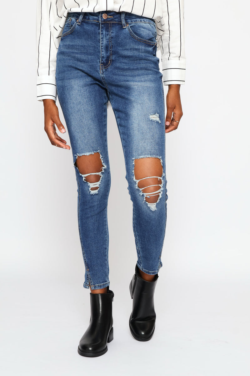 Hi-Rise Abraised Skinny Denim - Dark Wash