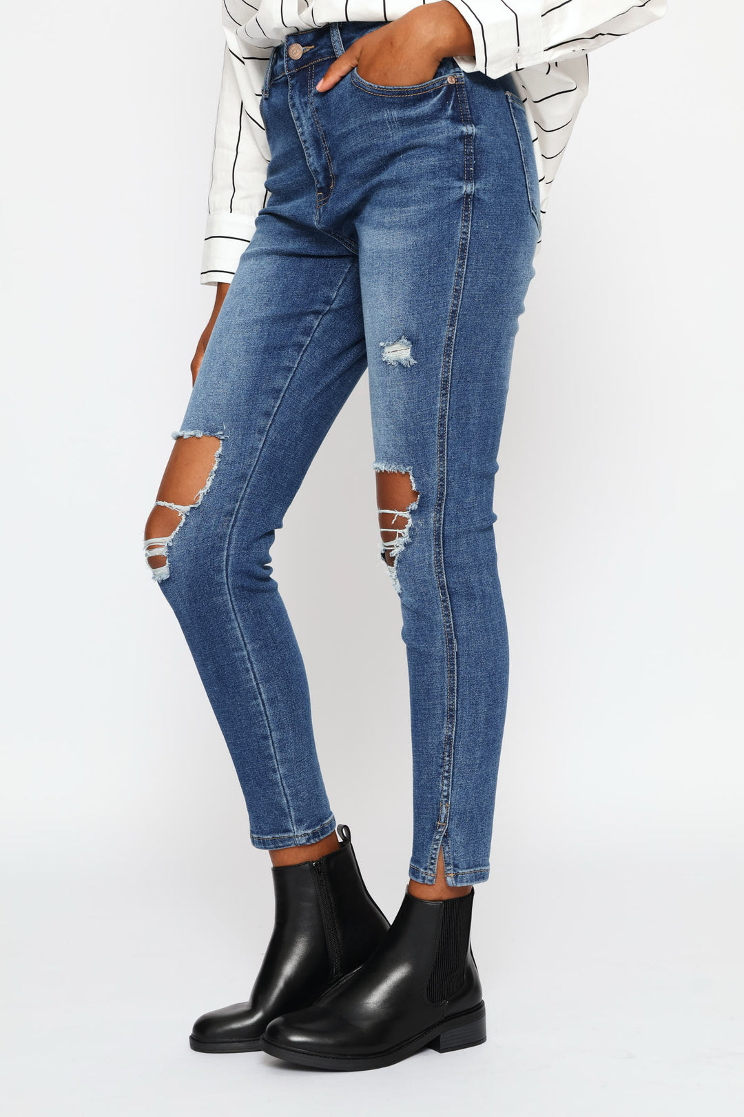 Hi-Rise Abraised Skinny Denim - Dark Wash