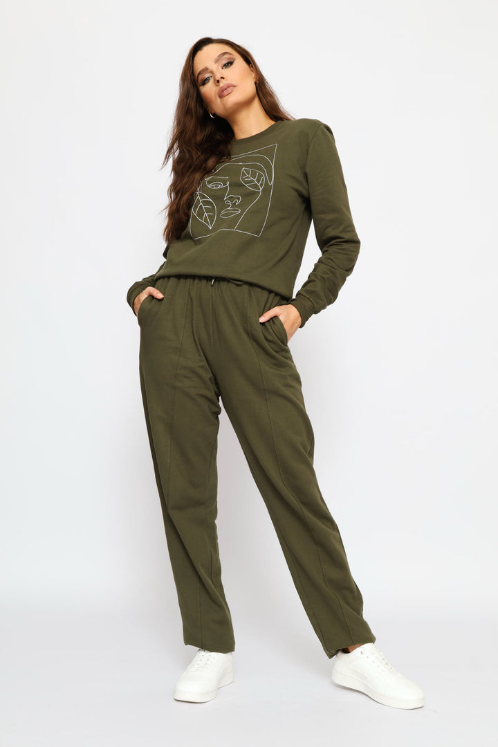 Pinched Seam Wide Leg Pants - Dark Fatigue