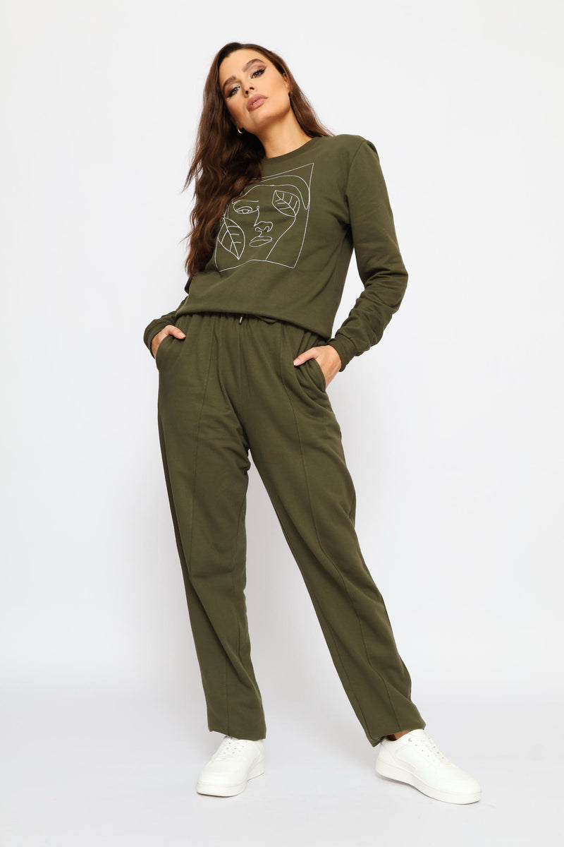 Pinched Seam Wide Leg Pants - Dark Fatigue