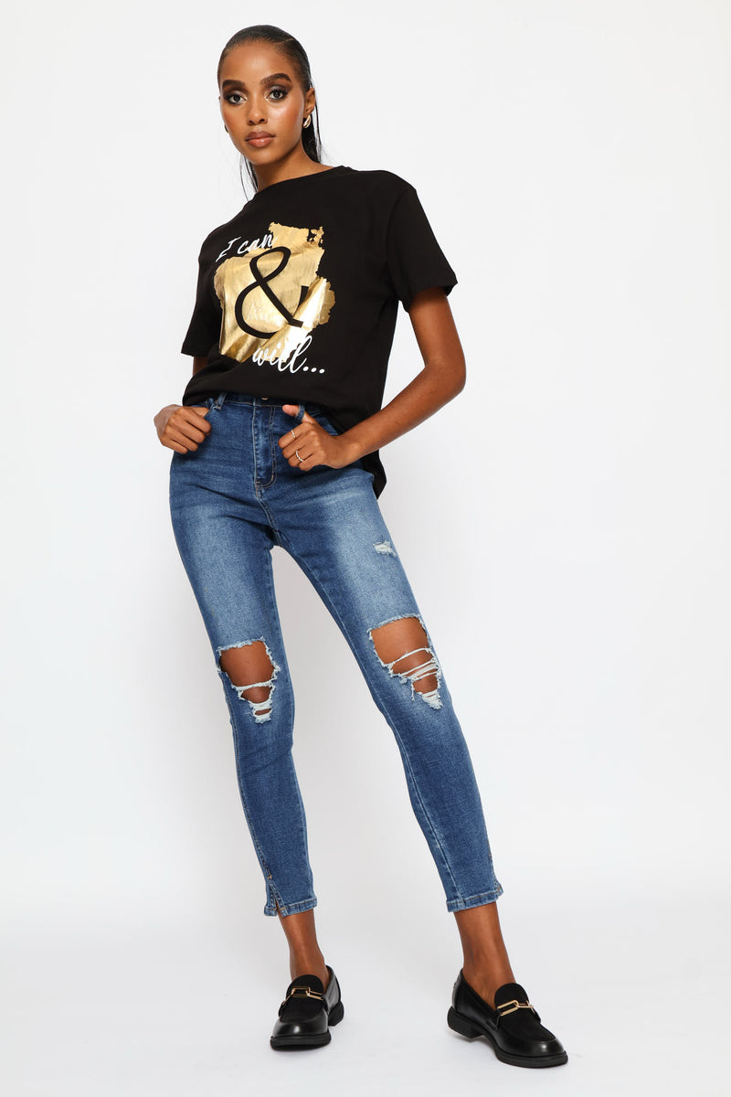 I Can & I Will Foil Regular Tee - Black