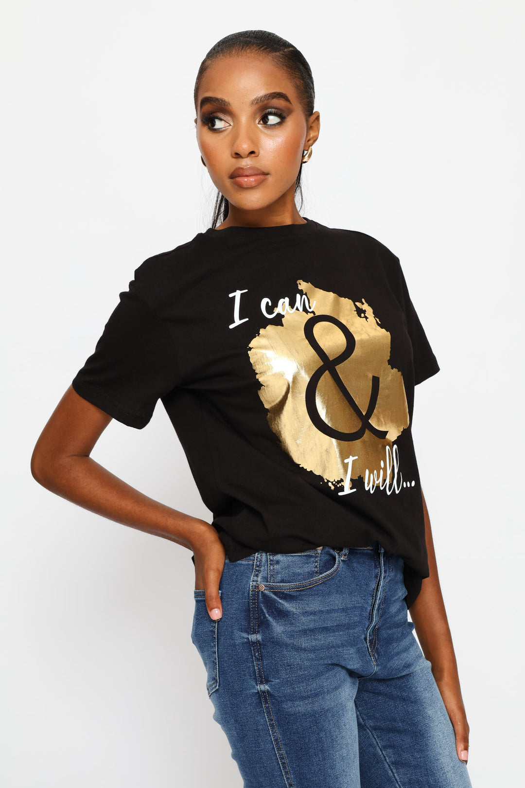 I Can & I Will Foil Regular Tee - Black
