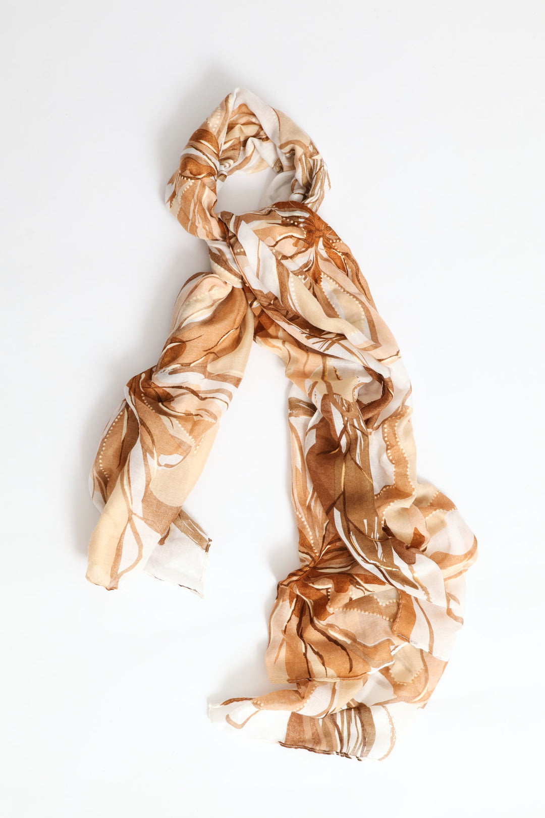 Foil Floral Print Light Weight Scarf - Brown