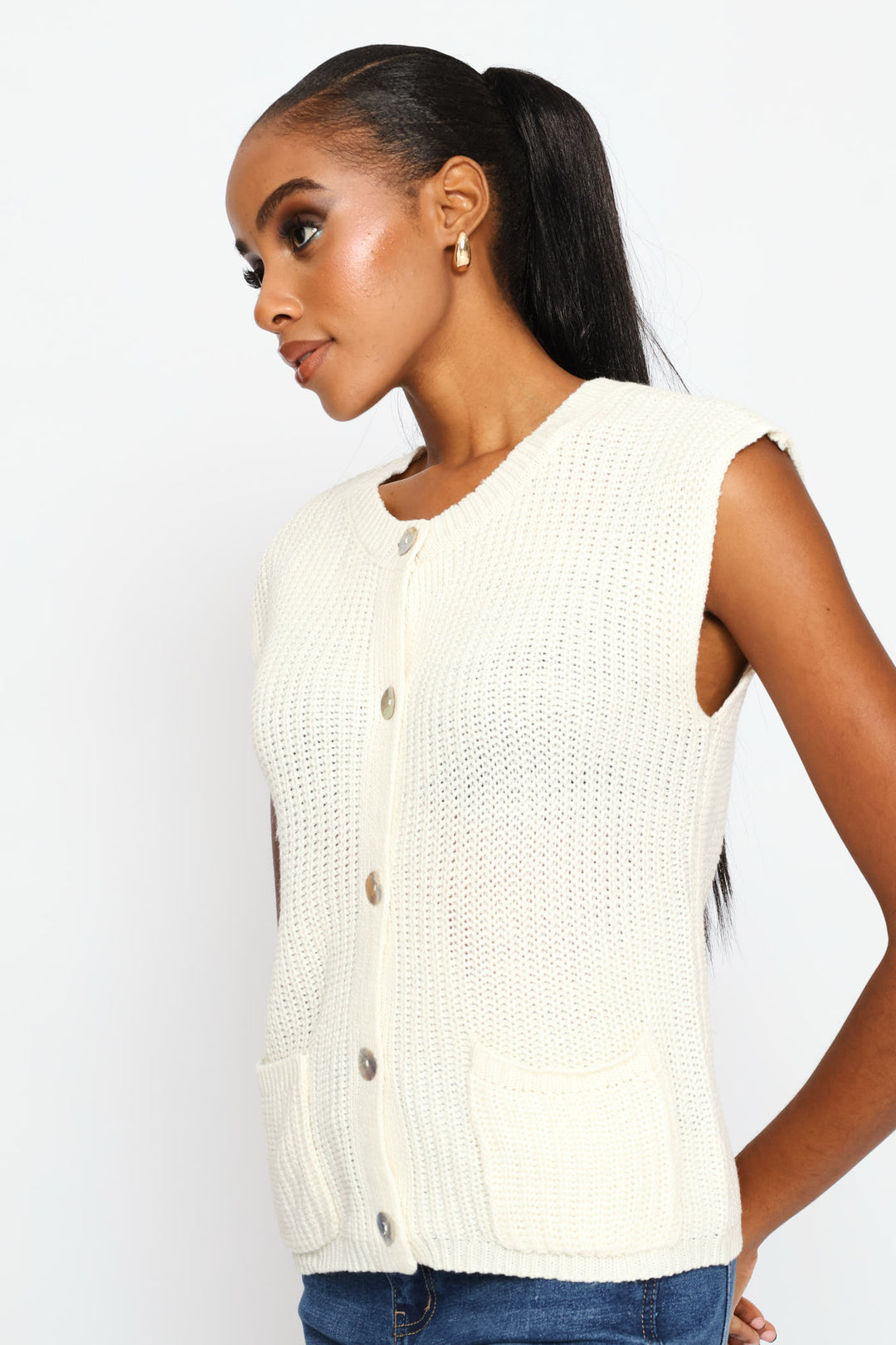 Chunky Oversized Button Through Waistcoat - Cream