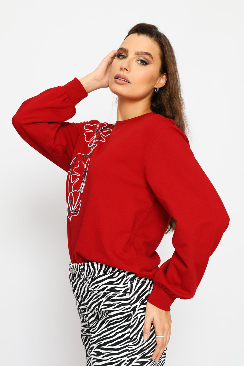 Long Sleeve Floral Cornelli Pullover - Rust