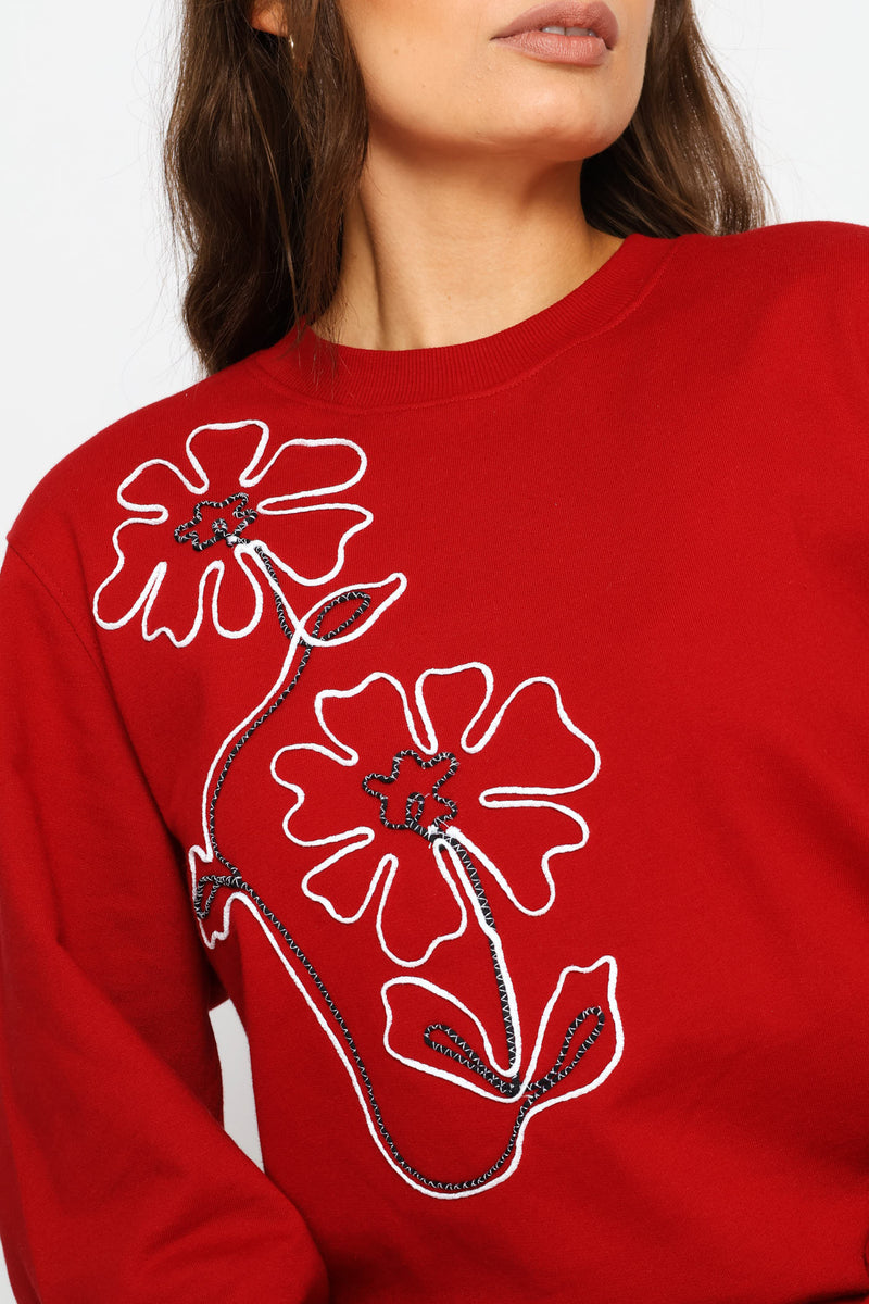 Long Sleeve Floral Cornelli Pullover - Rust