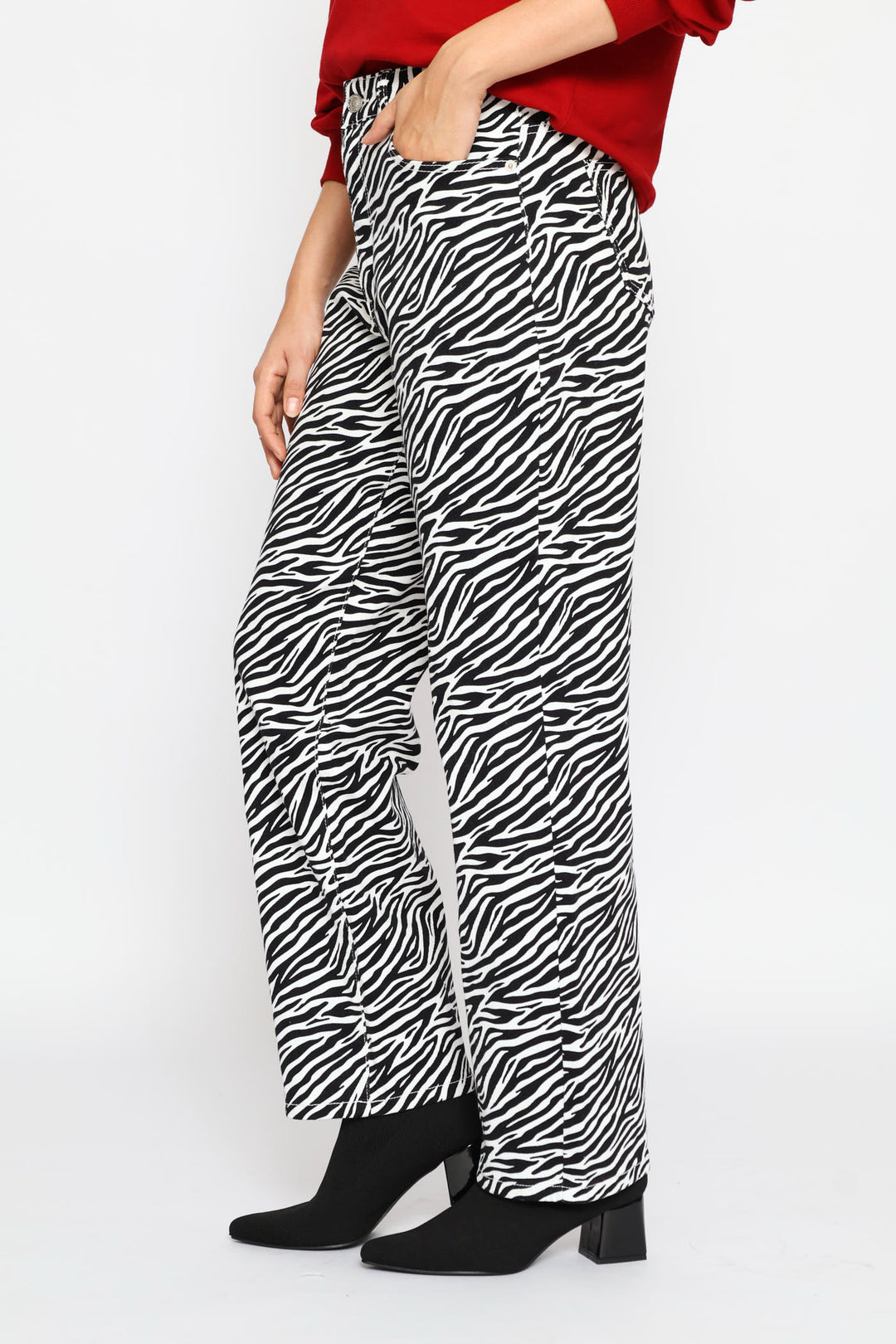 Hi-Rise Zebra Print Straight Leg Denim - Black/White