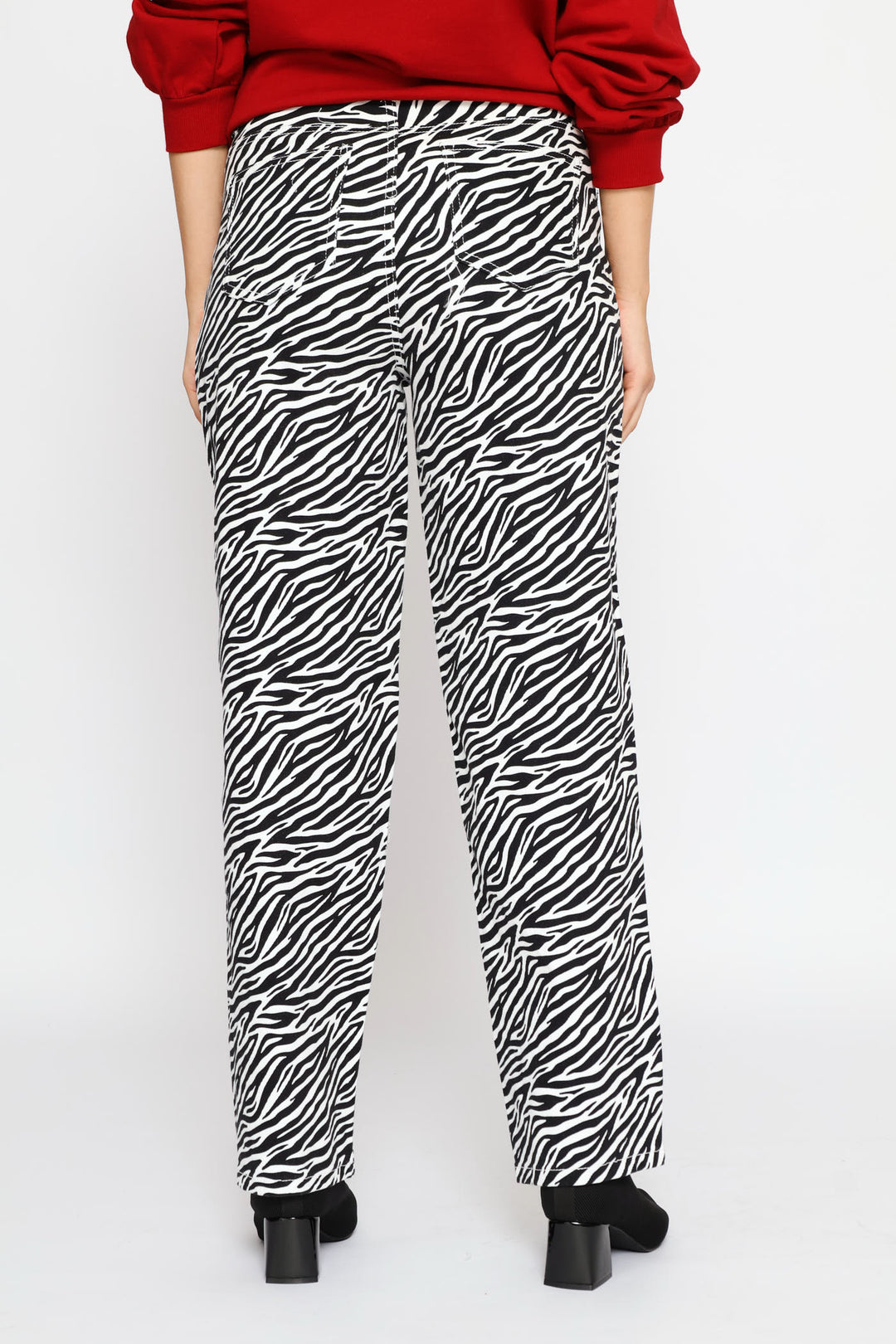 Hi-Rise Zebra Print Straight Leg Denim - Black/White