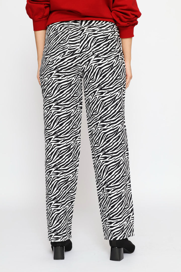 Hi-Rise Zebra Print Straight Leg Denim - Black/White