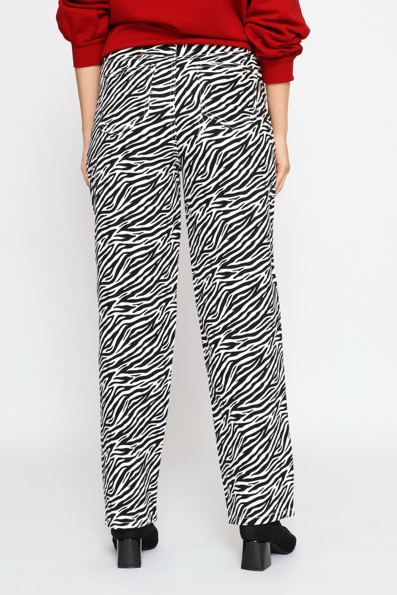 Hi-Rise Zebra Print Straight Leg Denim - Black/White
