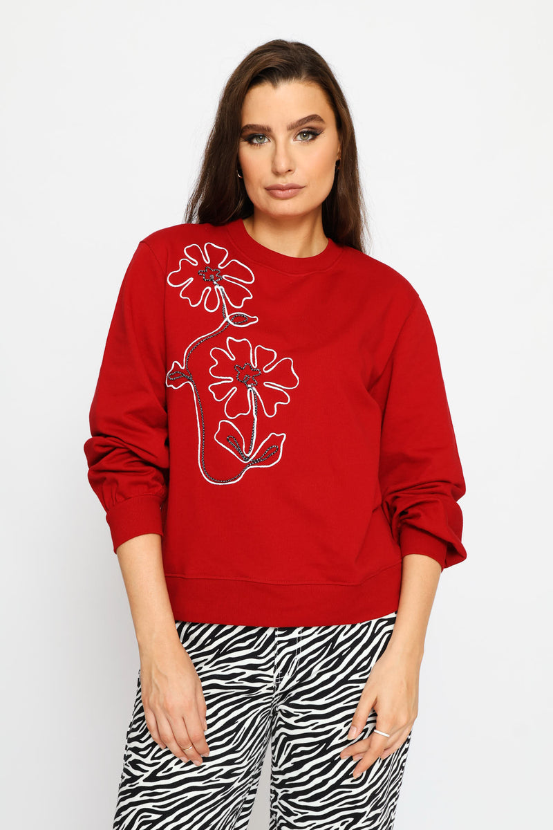 Long Sleeve Floral Cornelli Pullover - Rust