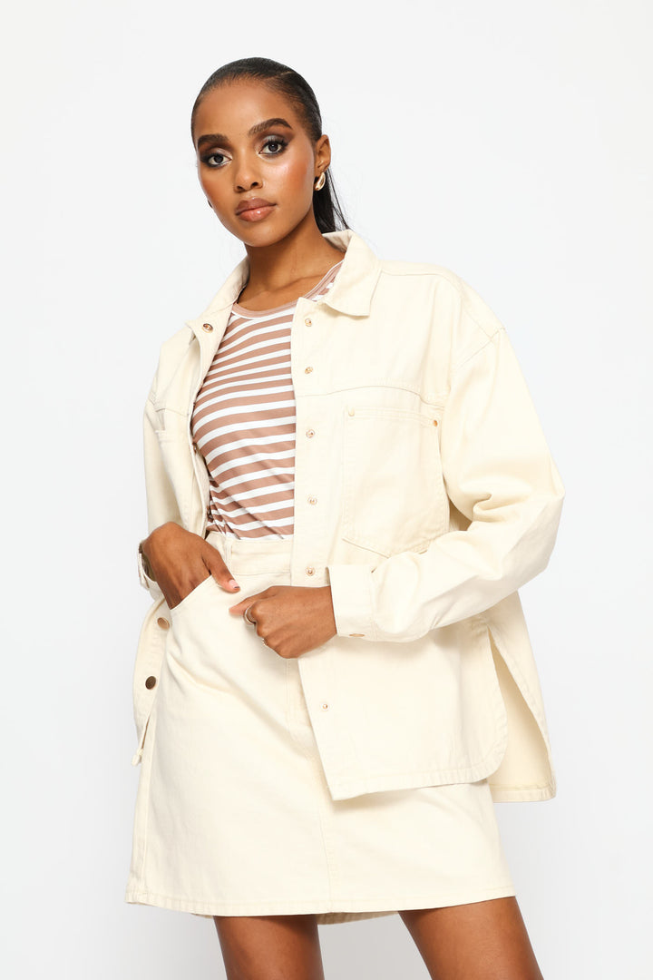 Denim Mini Skirt - Ecru